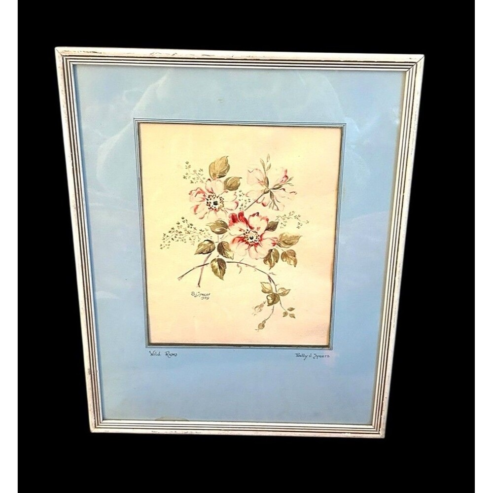 1939 B.J. Speers Painting Wild Roses Floral Original Watercolor & Painted Mat